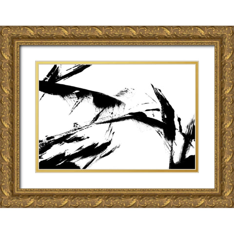 Feathery Streak Gold Ornate Wood Framed Art Print with Double Matting by Uplusmestudio