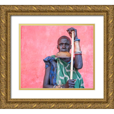The Largest Plate In The Mursi Tribe-Ethiopia Gold Ornate Wood Framed Art Print with Double Matting by Wiener, Iris