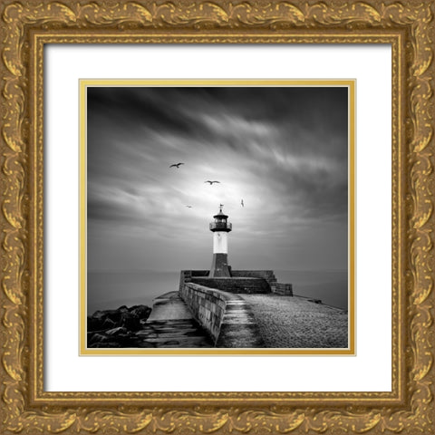 Sassnitz lighthouse Gold Ornate Wood Framed Art Print with Double Matting by Winkler, Jens