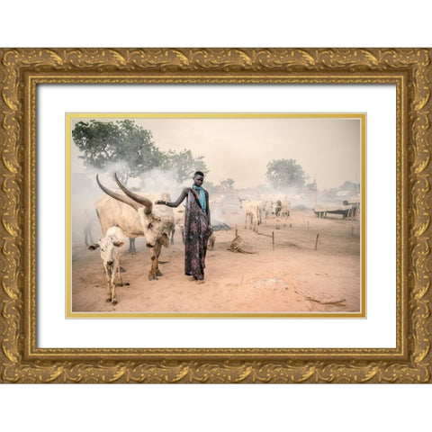 Mundari Woman Herder Gold Ornate Wood Framed Art Print with Double Matting by Cole, Trevor