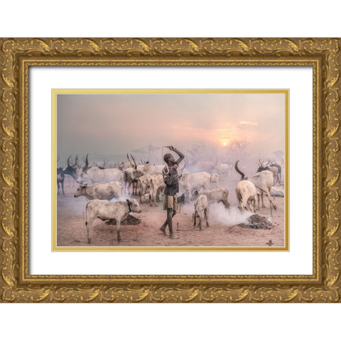 Boy Herder Gold Ornate Wood Framed Art Print with Double Matting by Cole, Trevor