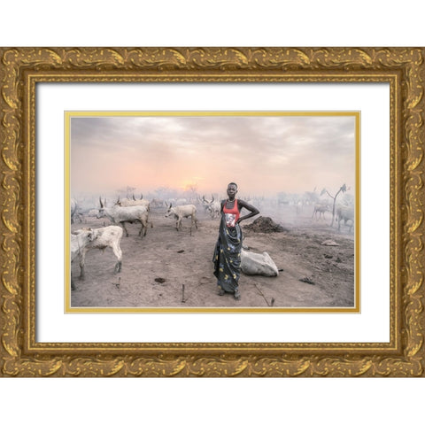 A Young Mundari Woman Gold Ornate Wood Framed Art Print with Double Matting by Cole, Trevor