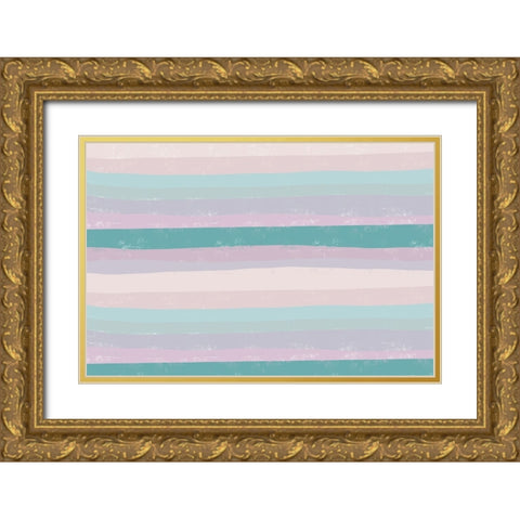 Happy Stripes Gold Ornate Wood Framed Art Print with Double Matting by Uplusmestudio