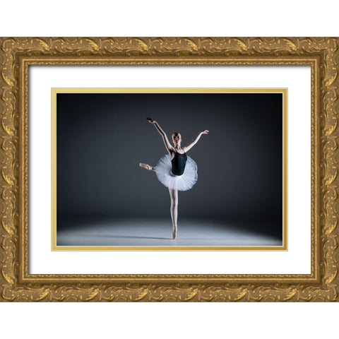 Ballet Dancer Gold Ornate Wood Framed Art Print with Double Matting by Sorensen, Jorgen