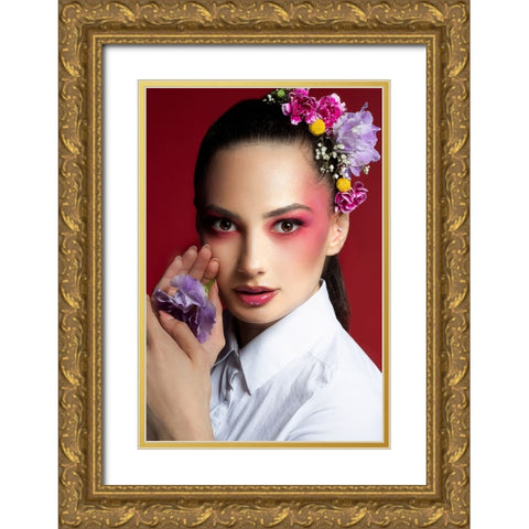 The Flower Gold Ornate Wood Framed Art Print with Double Matting by Kazamil, Farid
