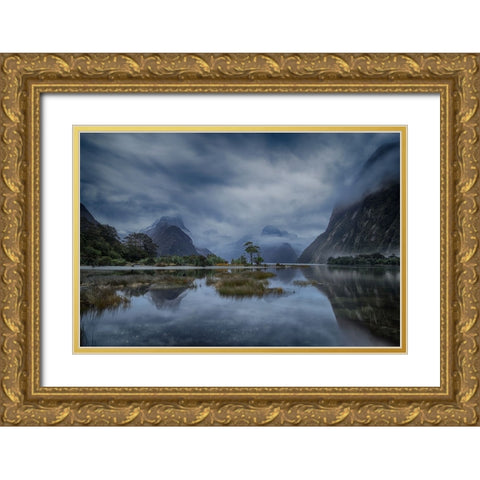 Blue Hour Milford Sound Gold Ornate Wood Framed Art Print with Double Matting by Chan, Andy