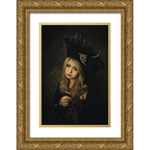 Bloody Rose Gold Ornate Wood Framed Art Print with Double Matting by Koiki