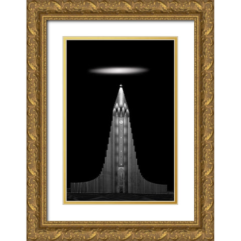 Hallgrasmskirkja Church In Iceland Gold Ornate Wood Framed Art Print with Double Matting by Wang, Ti
