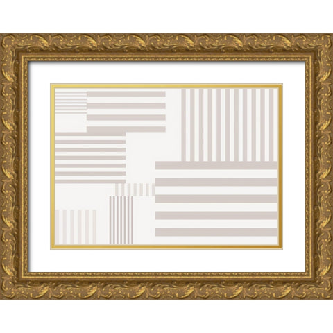 Pattern Stripes Warm Gold Ornate Wood Framed Art Print with Double Matting by 1x Studio II