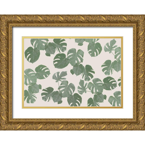 Monstera Leaves Gold Ornate Wood Framed Art Print with Double Matting by 1x Studio II