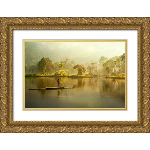 Morning At Situ Gunung Gold Ornate Wood Framed Art Print with Double Matting by Bunjamin (Abe), Antonyus