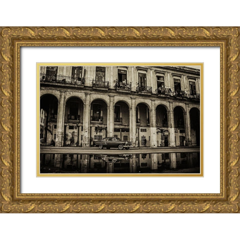 Habana street Gold Ornate Wood Framed Art Print with Double Matting by Morishige, Koji