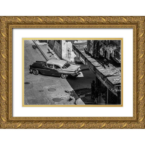 Habana street Gold Ornate Wood Framed Art Print with Double Matting by Morishige, Koji
