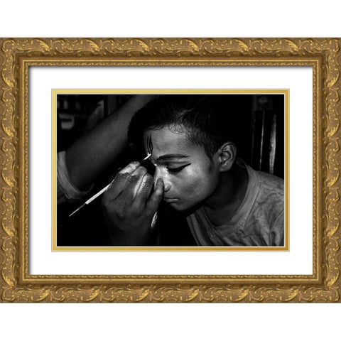 Face Painter Gold Ornate Wood Framed Art Print with Double Matting by Biswas, Kuntal