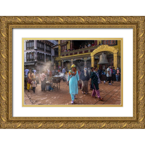 The Lady In Blue Gold Ornate Wood Framed Art Print with Double Matting by Faigenbaum, Ilan