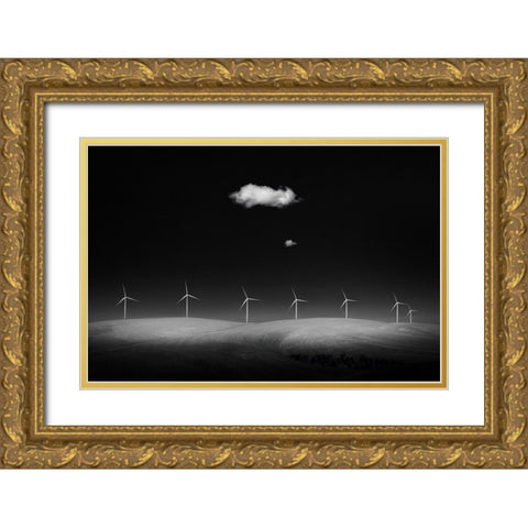 Windmills Gold Ornate Wood Framed Art Print with Double Matting by Xu, Tony
