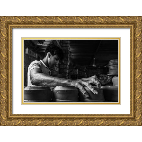 Worker Hand Gold Ornate Wood Framed Art Print with Double Matting by Ragab, Hesham