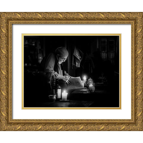Night Cafe Gold Ornate Wood Framed Art Print with Double Matting by Yamamoto, Eiji