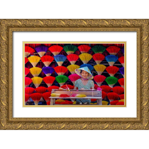 Making Incense Gold Ornate Wood Framed Art Print with Double Matting by Tan Tuan, Nguyen