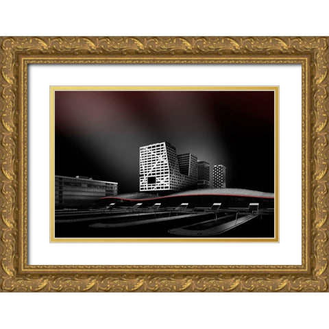 Subtle Red Gold Ornate Wood Framed Art Print with Double Matting by Van Son, Greetje