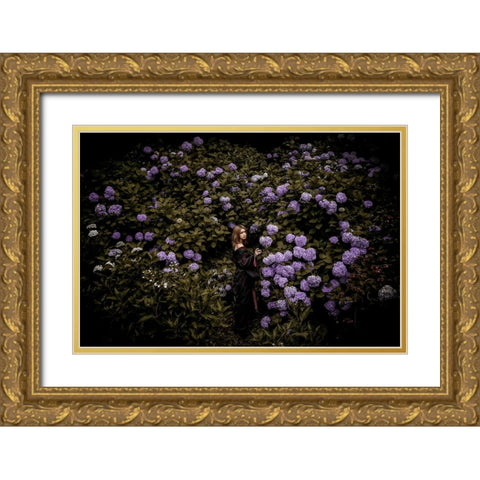 Ajisai Gold Ornate Wood Framed Art Print with Double Matting by Koiki