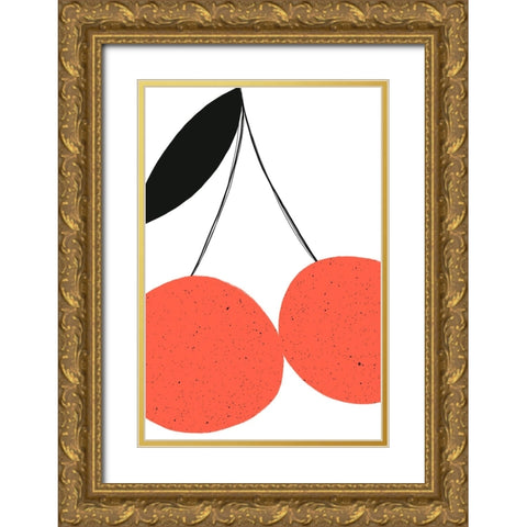 Red Cherries Gold Ornate Wood Framed Art Print with Double Matting by Uplusmestudio