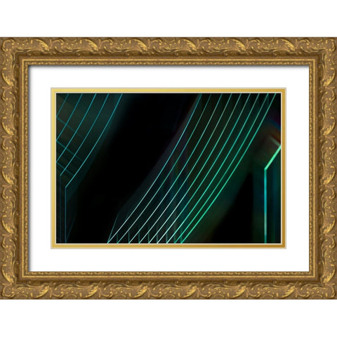 Green Lines Gold Ornate Wood Framed Art Print with Double Matting by Van Son, Greetje