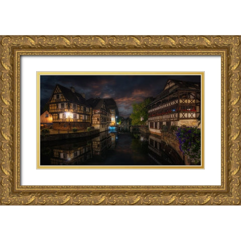 Le Petite France I Gold Ornate Wood Framed Art Print with Double Matting by Lopez, Bartolome