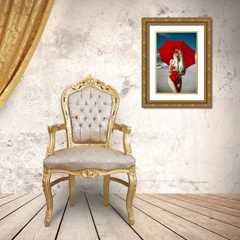 The Red Umbrella Gold Ornate Wood Framed Art Print with Double Matting by Bolgov (Axe), Ruslan
