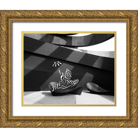 Jump In B/W Gold Ornate Wood Framed Art Print with Double Matting by Waldmann, Shlomo