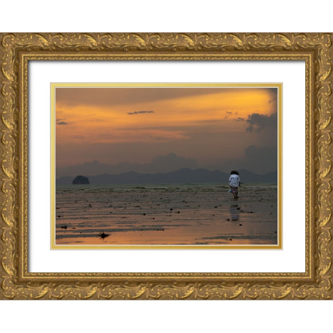 On Her Own Gold Ornate Wood Framed Art Print with Double Matting by Om, Amaya