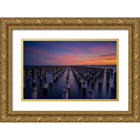 Princes Pier Gold Ornate Wood Framed Art Print with Double Matting by Zhen Yu, James