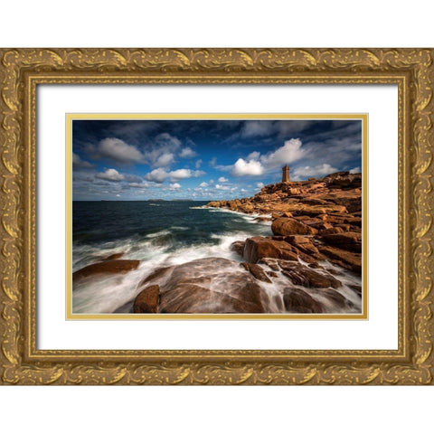 Le Phare De Ploumanach Gold Ornate Wood Framed Art Print with Double Matting by Bogaerts, Sus