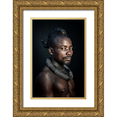 Himba man Gold Ornate Wood Framed Art Print with Double Matting by Cole, Trevor