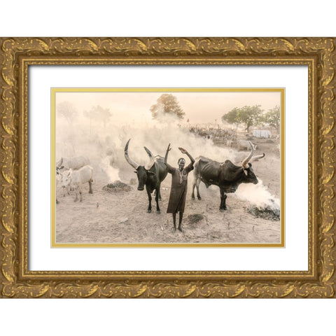 At One With My Cattle Gold Ornate Wood Framed Art Print with Double Matting by Cole, Trevor