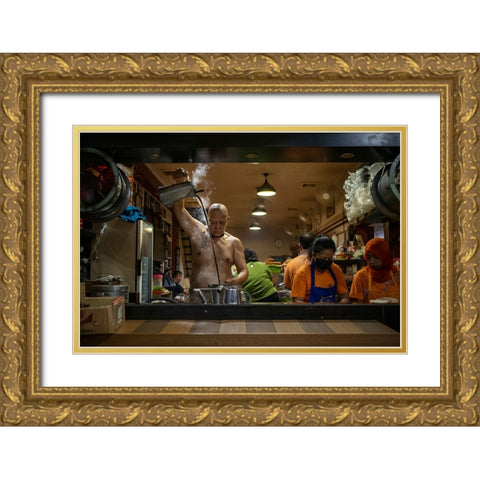 Ashiang Coffeeshop Gold Ornate Wood Framed Art Print with Double Matting by Setiadi, Ajar
