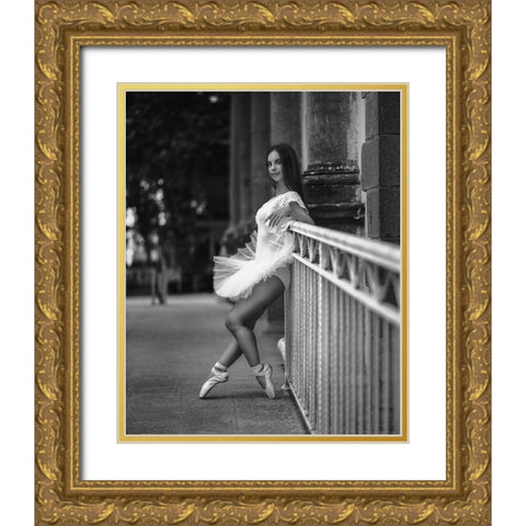 Ballerina BW Gold Ornate Wood Framed Art Print with Double Matting by Nanev, Vasil