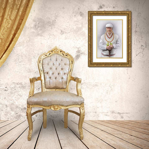 Old-fashioned male tennis player Gold Ornate Wood Framed Art Print with Double Matting by Kayen-Mouthaan, Carola