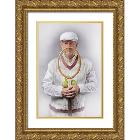 Old-fashioned male tennis player Gold Ornate Wood Framed Art Print with Double Matting by Kayen-Mouthaan, Carola
