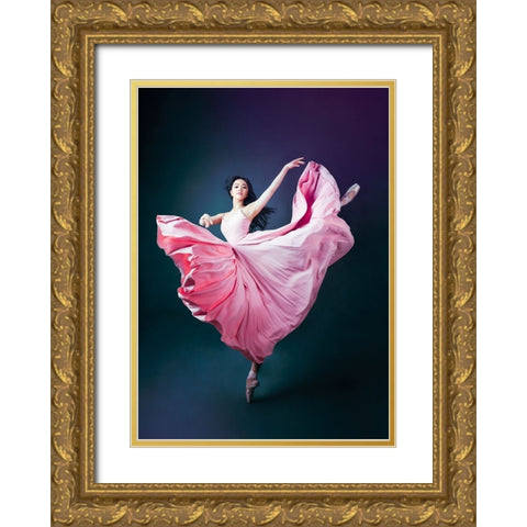 The Pink Gold Ornate Wood Framed Art Print with Double Matting by Meng, Mia