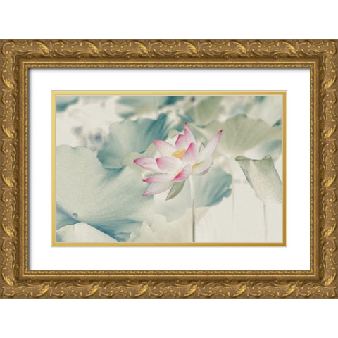 Pictorial_Lotus Gold Ornate Wood Framed Art Print with Double Matting by Liu, Yanny