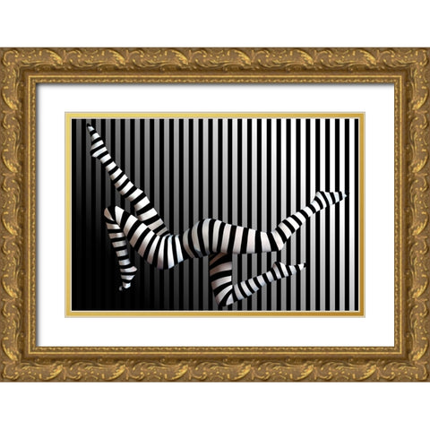 Novelty Striped Four-Leggs No 2 Gold Ornate Wood Framed Art Print with Double Matting by Batzdorf, Erhard