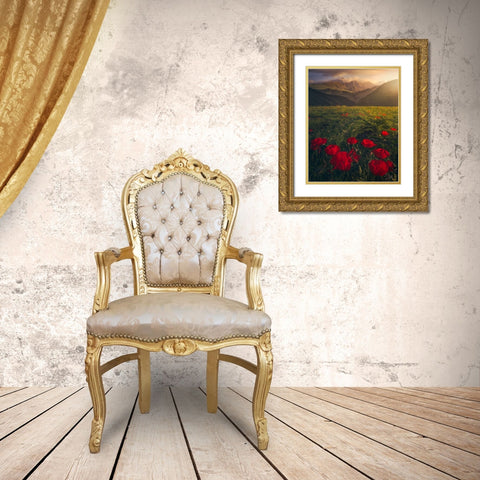 Flowers on Fire Gold Ornate Wood Framed Art Print with Double Matting by Sulaiman Alshehhi, Ahmed