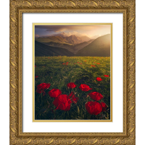 Flowers on Fire Gold Ornate Wood Framed Art Print with Double Matting by Sulaiman Alshehhi, Ahmed