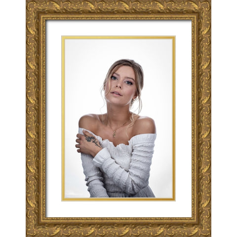 Beautiful Model Gold Ornate Wood Framed Art Print with Double Matting by Sorensen, Jorgen