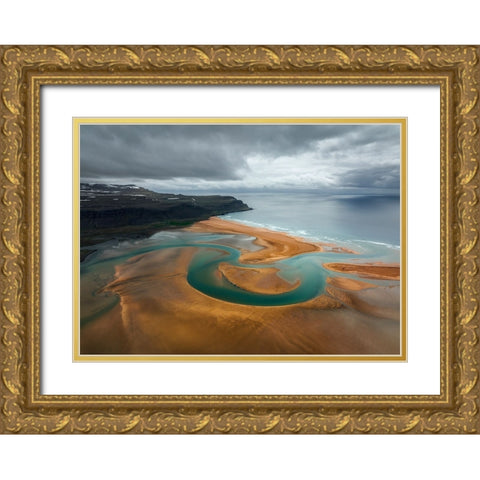 A Circuitous Creek Gold Ornate Wood Framed Art Print with Double Matting by Dou, Shenshen