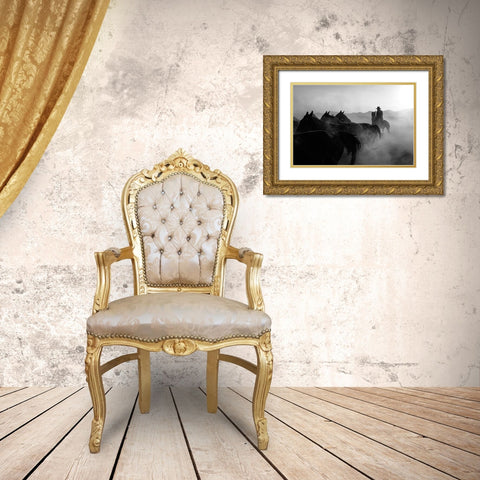 horses Gold Ornate Wood Framed Art Print with Double Matting by Bilgin, Zuhdu