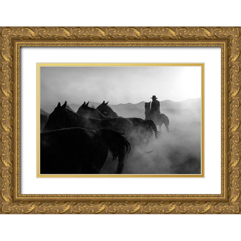 horses Gold Ornate Wood Framed Art Print with Double Matting by Bilgin, Zuhdu
