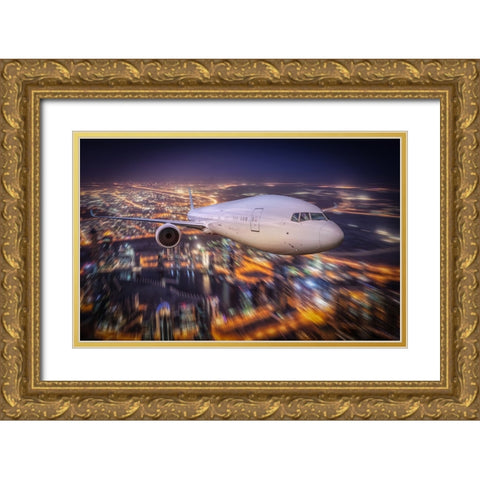 Nightflight Gold Ornate Wood Framed Art Print with Double Matting by Egger, Marcel
