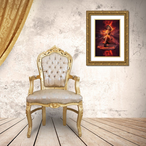 Firegirl Gold Ornate Wood Framed Art Print with Double Matting by Egger, Marcel